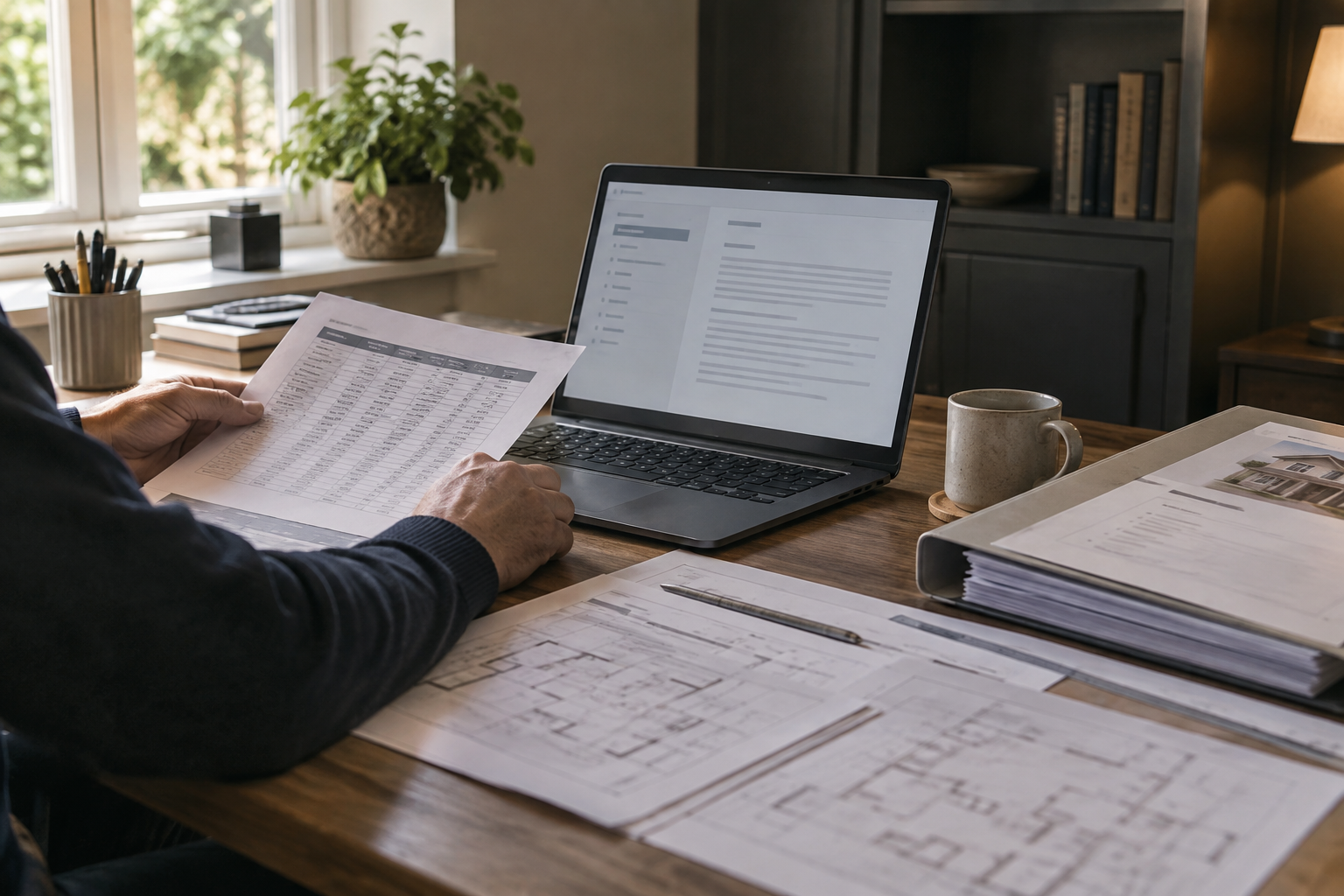 Laptop used for ChatGPT Work document preparation beside home technology maintenance records