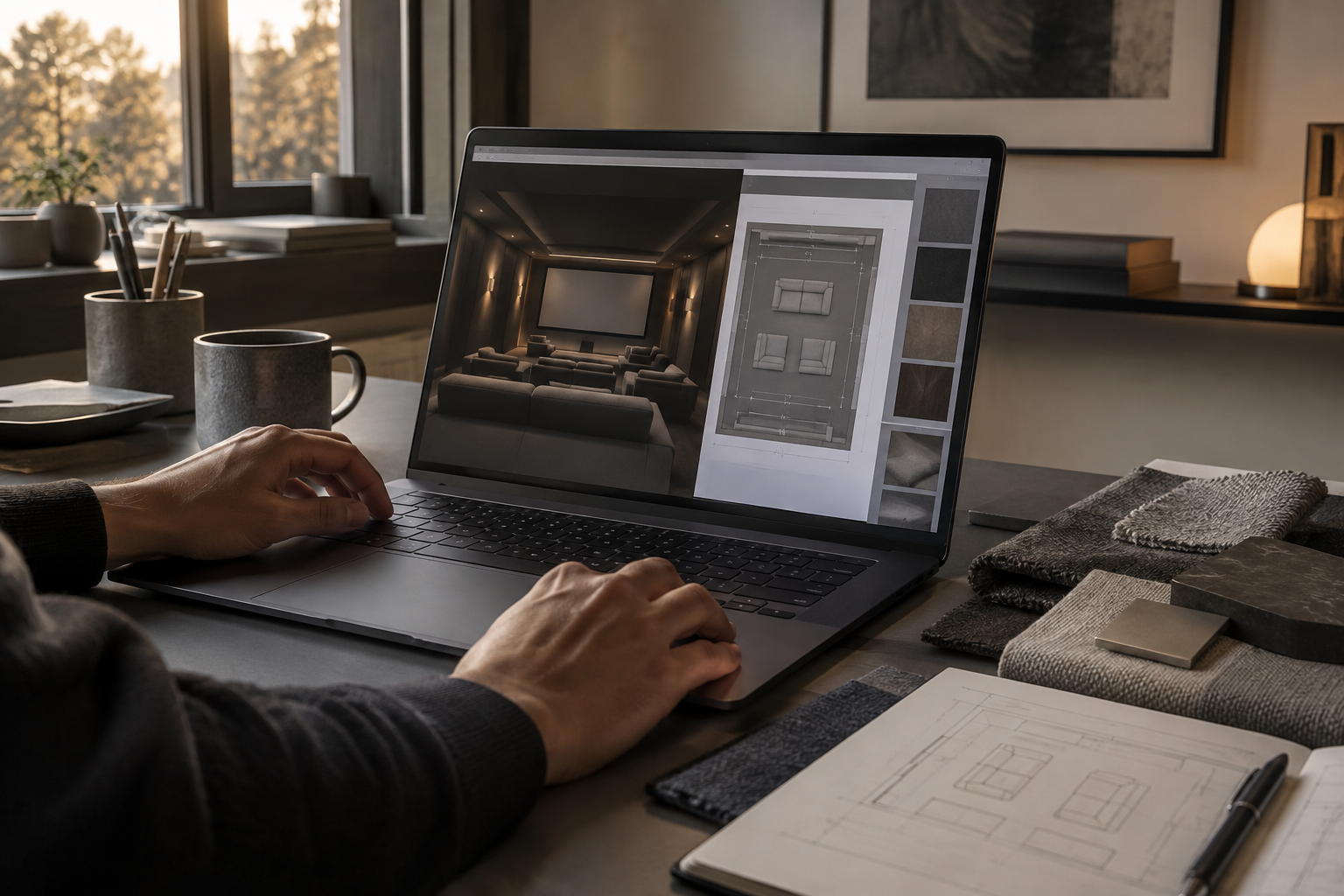 AI image generation workspace for developing a home cinema design brief
