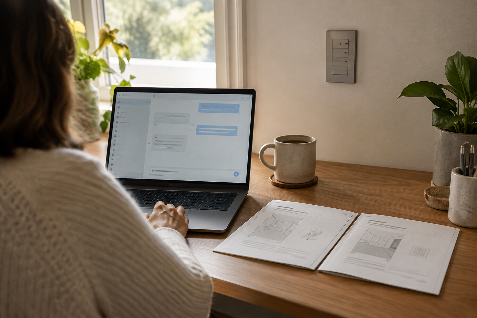ChatGPT translation workflow represented by a generic laptop beside multilingual home operating guides