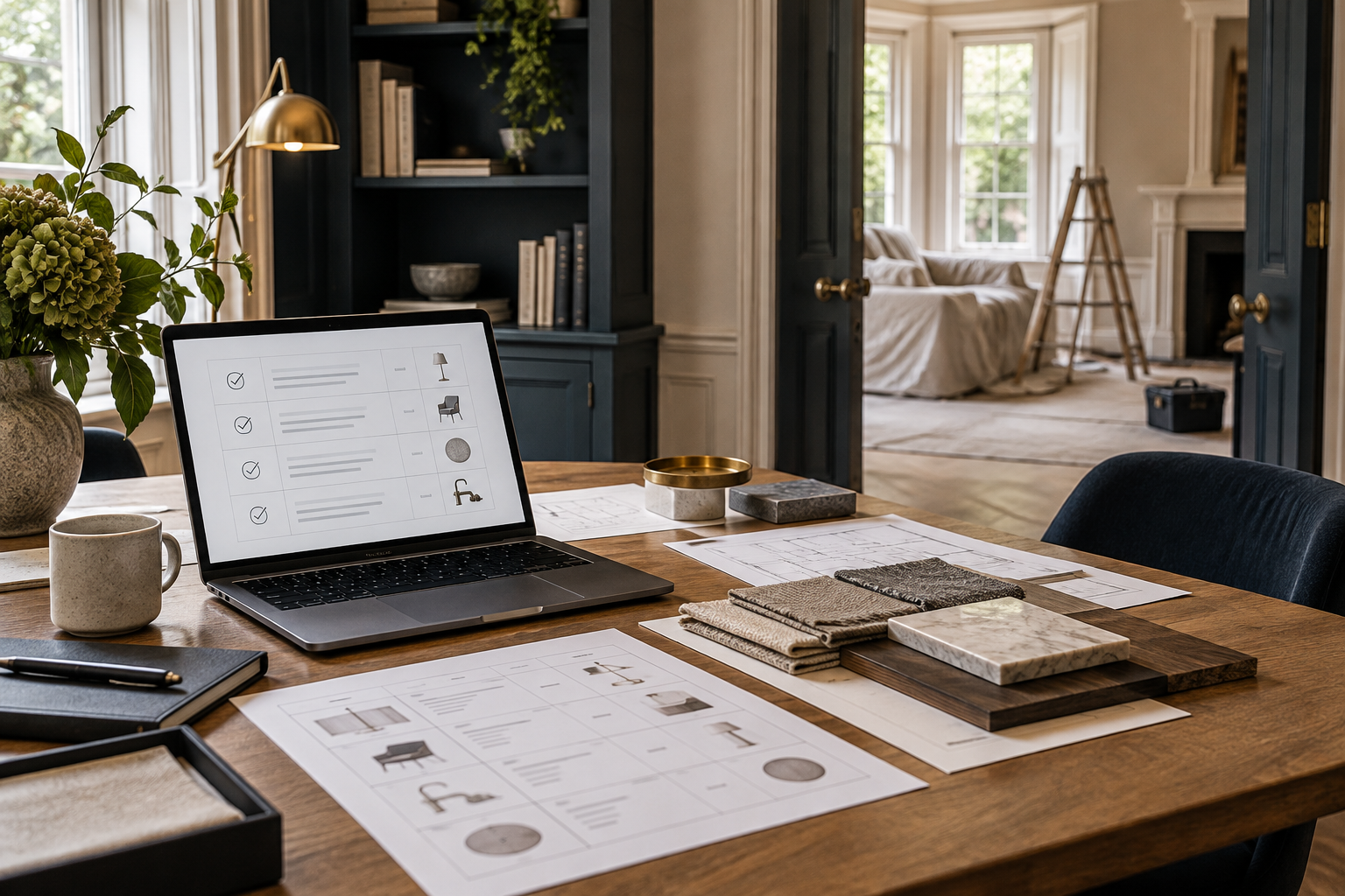 ChatGPT agent procurement planning illustrated by a laptop and residential equipment schedules.