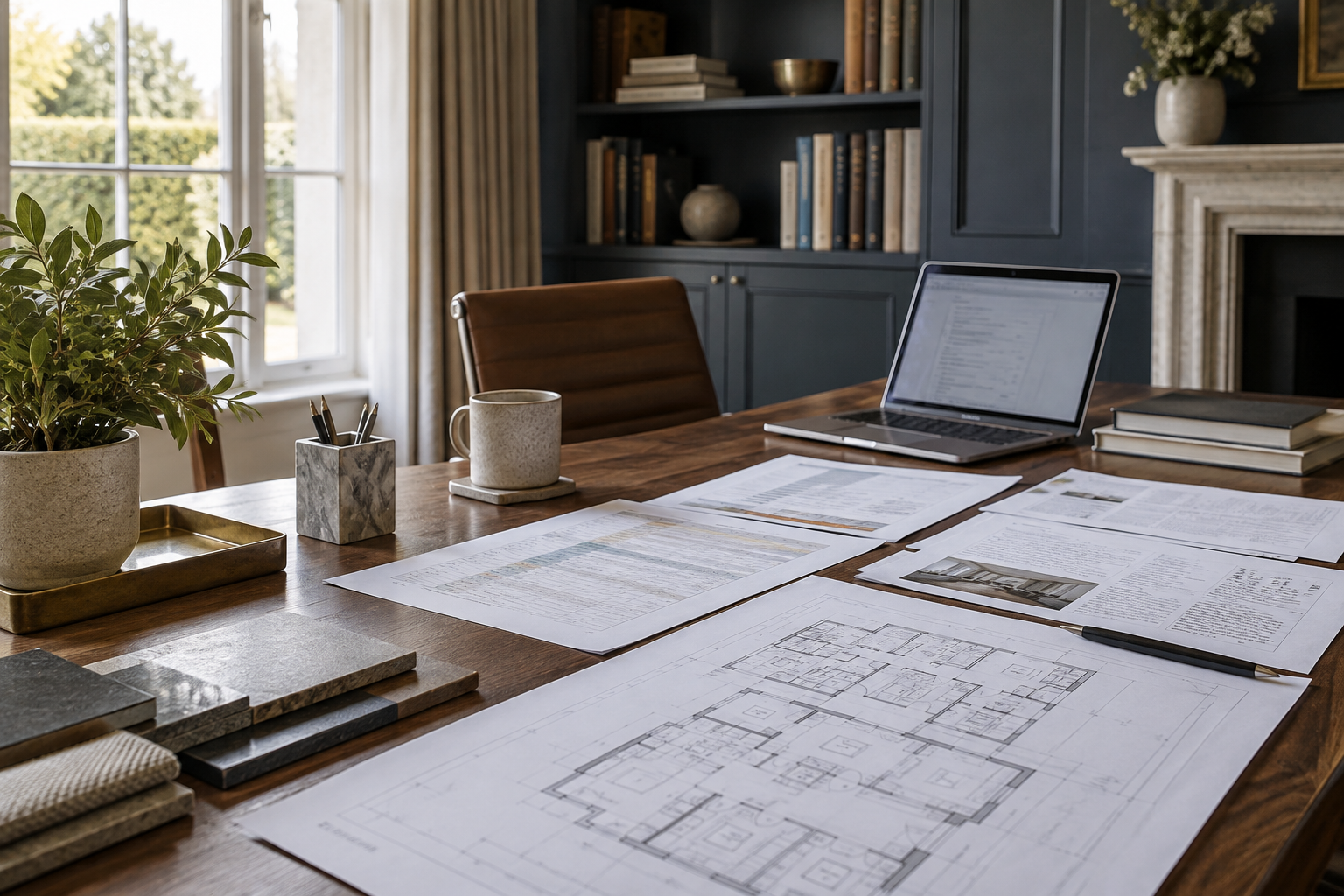 Google Gemini smart-home planning represented by project documents in a residential office.