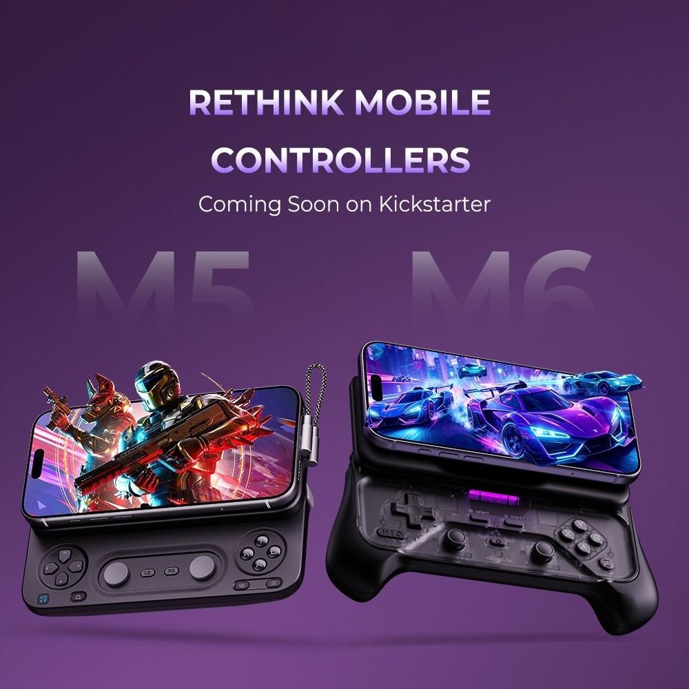 Abxylute M5 and M6 magnetic phone controllers with sliding decks and physical gaming controls