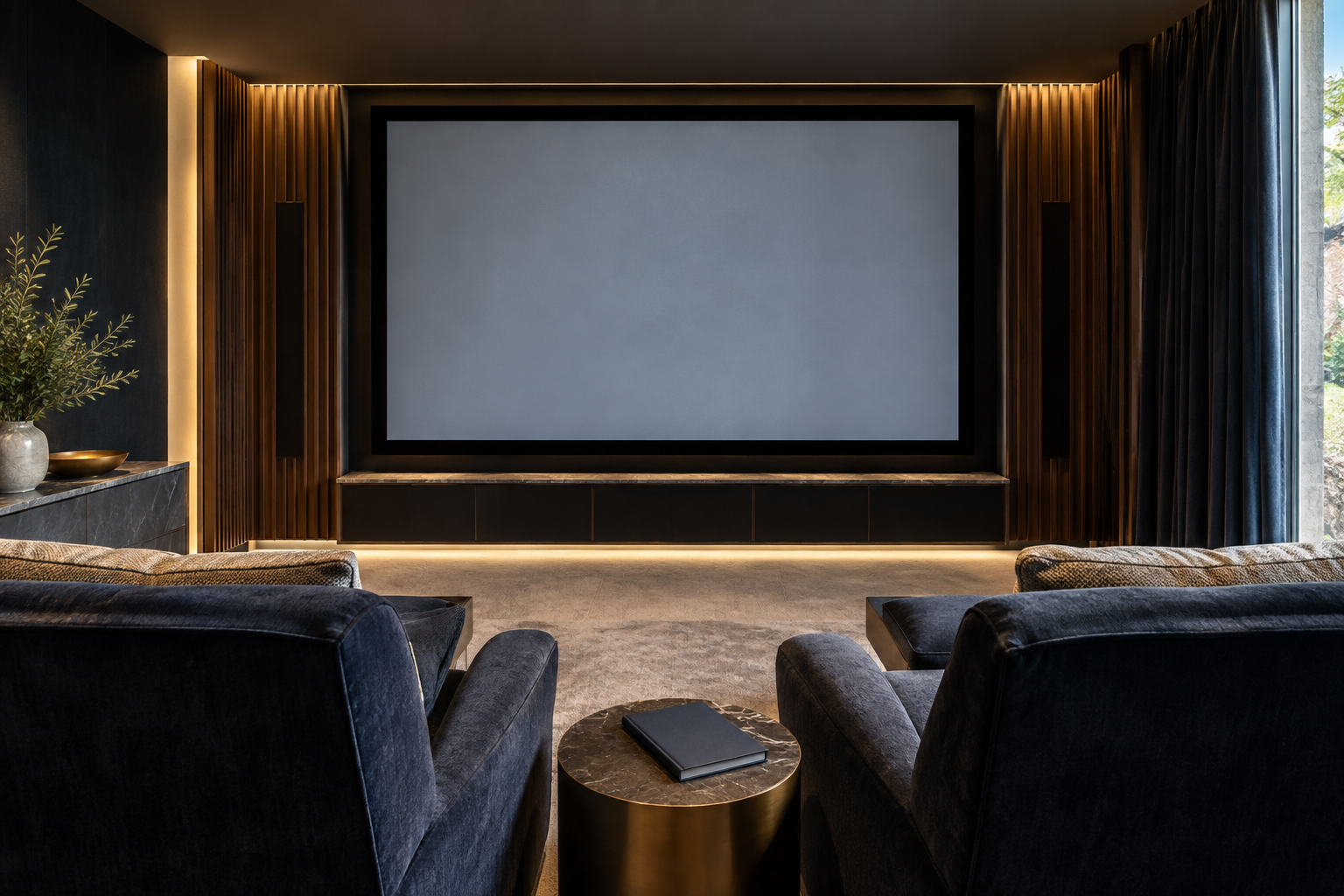 Private home cinema illustrating YouTube ad blocking and subscription planning considerations.